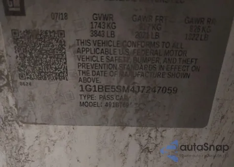 2018 Chevrolet Cruze Lt Auto from USA, damaged, VIN 1G1BE5SM4J7247059